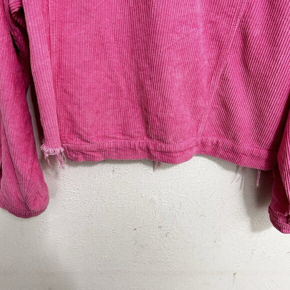 Pol Barbie Pink Wide Wale Corduroy Jacket Distressed Frayed Hem Size M Button Up - Picture 8 of 15